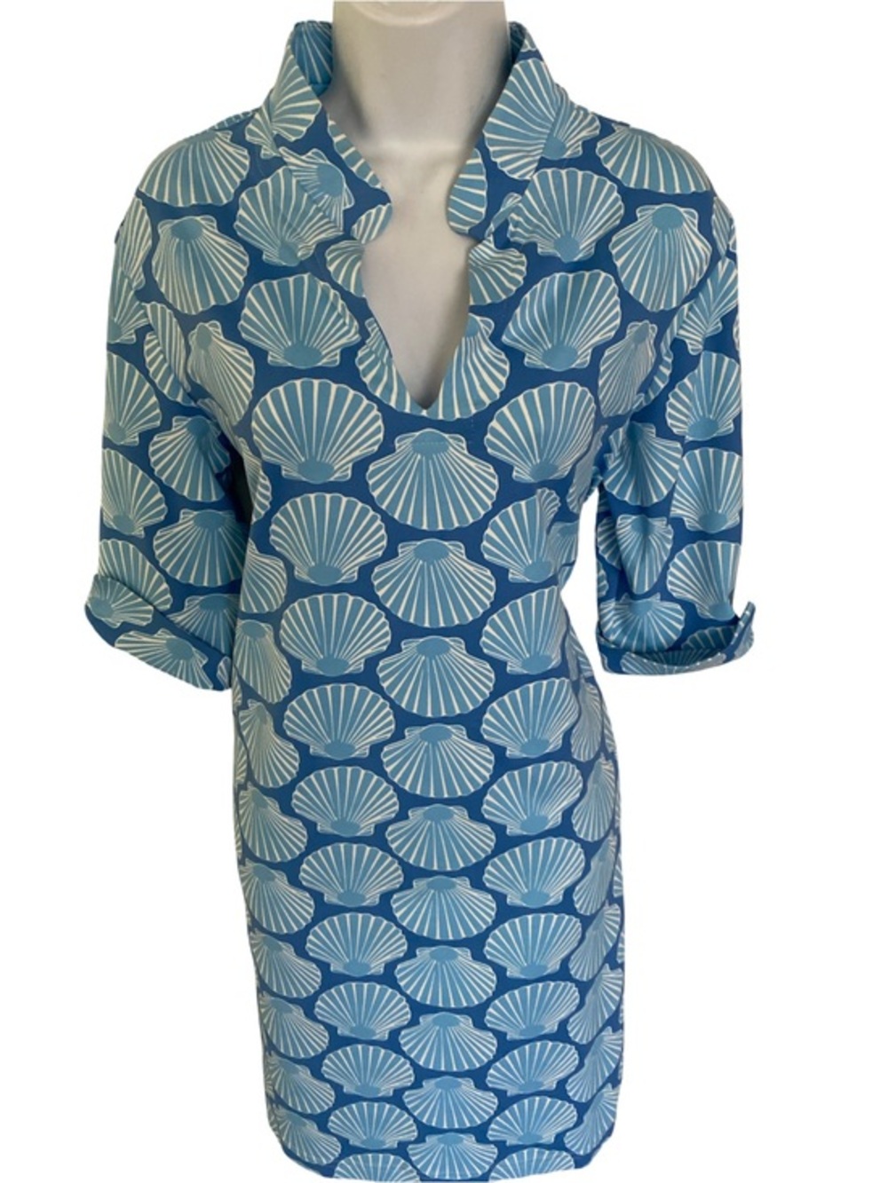 Sailor Sailor  Blue Shell-Print  UPF 50  Dress -L